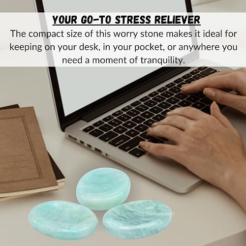 Image of Amazing Gemstone Amazonite Worry Stone Crystals and Healing Stones for Stress Relief Gifts - Piedra Crystal Fidget for Meditation, Relaxation - Unique Stocking Stuffers and Birthday Gifts
