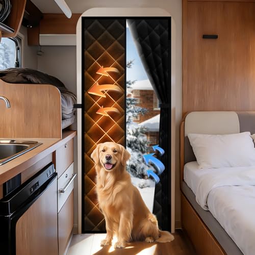 Vidoya Magnetic RV Insulated Door Cover Fit Door 30 X 79(Curtain 33 x 80) Thermal RV Door Insulation Cover for Winter Waterproof Oxford Door Curtain Blanket for Inside Camper Travel Trailers