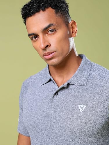 Image of TECHNOSPORT Men's 100% Polyester Slim Fit Self-Design Half Sleeve Polo T-Shirt with Double Cool, SPF50+ Properties for Gym, Workout 7 Regular Use