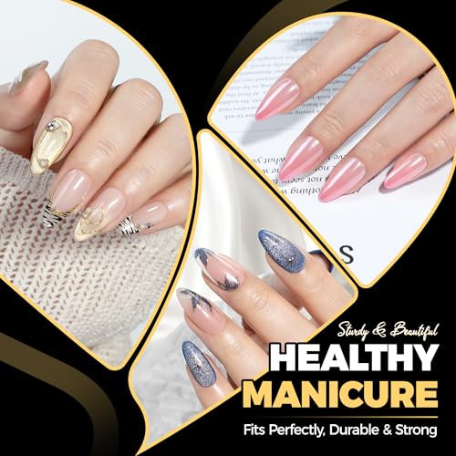 Image of UNA GELLA Medium Almond Nail Tips, Pre Etched Almond Gel Nail Tips, 240pcs Soft Gel Full Cover Clear Press on Fake Nails for Nails Extensions No C Curve DIY Salon at Home 12 Sizes