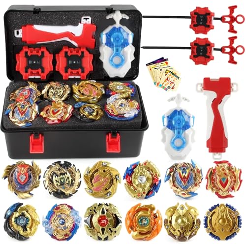 Keapoote 12Pcs Toupies，Turbo avec Lanceurs，4D Combat Top Model Metal Masters Speed avec, Pâques, Noël, Anniversaire 07A