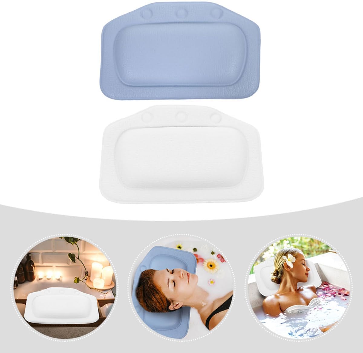 Bathroom Soaking Tub Pillow 2pcs Foam Bathtub Head Rest Pillows Blue and White for Home Spa and Hotel Bath Relaxation