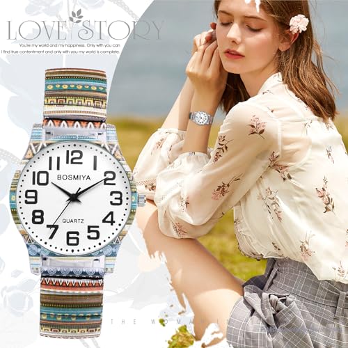 JewelryWe Women's Stretch Band Watches: Easy Reader Analog Quartz Elastic Watch Casual Floral Expansion Band Wristwatch for Christmas - Image 7