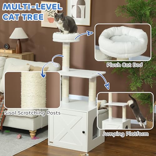 Árbol para gato con caja de arena integrada, 2 en 1, blanco miniatura 5
