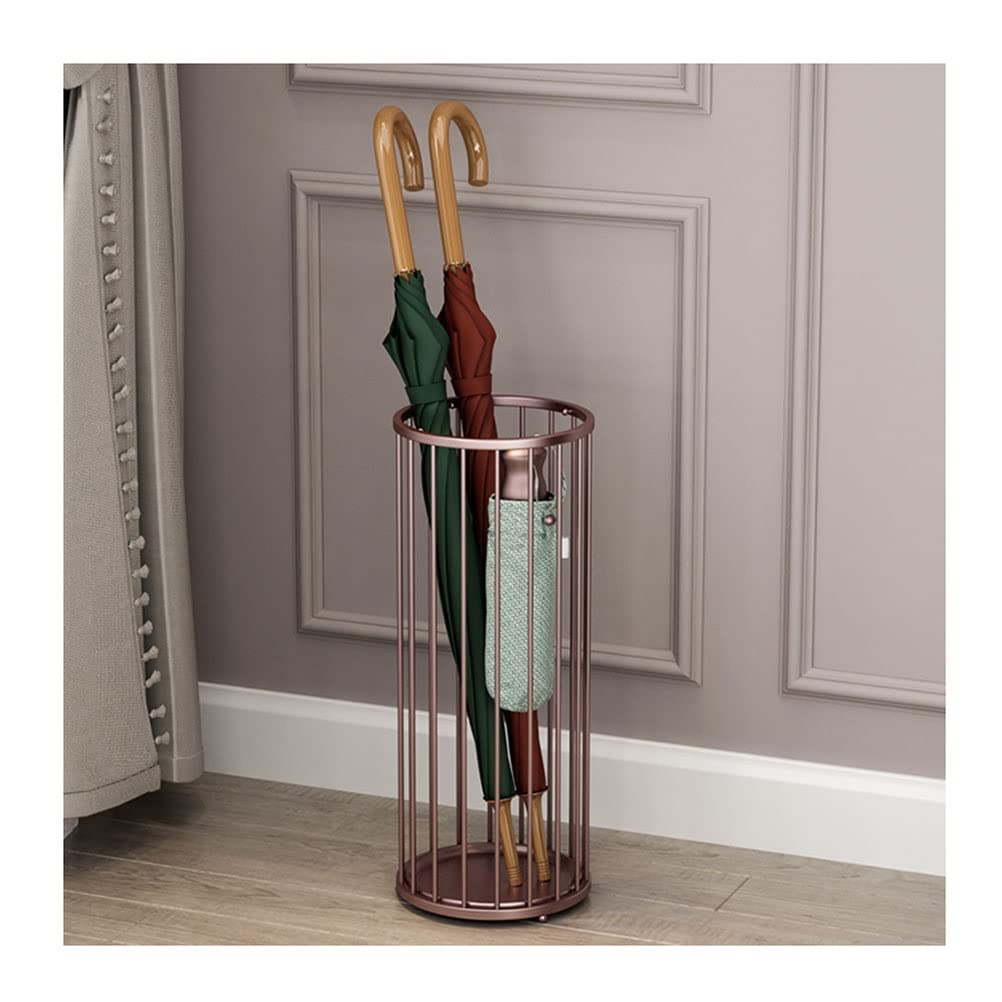 HYLYGFH Modern Iron Umbrella Stand with Drip Tray & 4 Hooks, Stylish Indoor Entryway nizer, 24x58CM Bronze Umbrella Holder for Hallway Storage