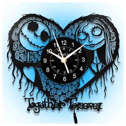 ANTWAX Christmas Vinyl Record Clock, Nightmare Christmas Wall Clocks Cartoon Movie Jack and Sally Clock 12 Inch LED 7-Color Night Light Classic Home Decor, to Kids Women