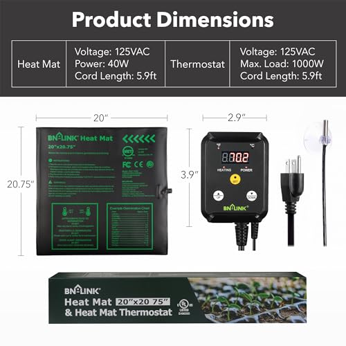Image of BN-LINK Seedling Heat Mat Heating Pad 20 inch x 20.75 inch with Digital Thermostat Controller Combo Set Waterproof for Indoor Seed Starting and Plant Germination