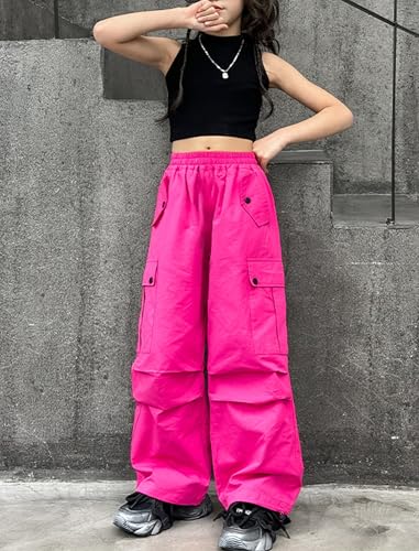 Image of Girls Versatile Casual Solid Cargo Jogger Pants Flap Pockets 6-12 Years
