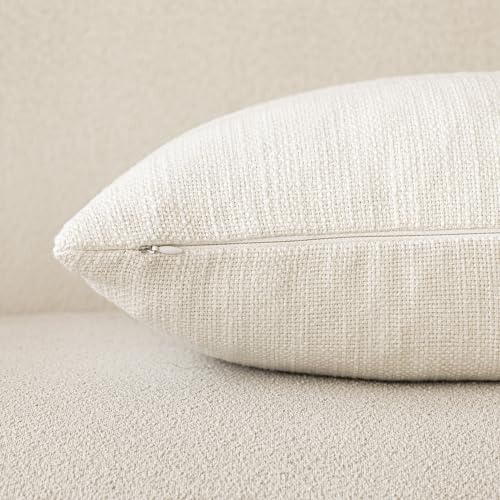 Image of Foindtower Set of 2 Decorative Textured Burlap Linen Throw Pillow Covers Farmhouse Boho Cushion Cover Solid Accent Pillowcase for Couch Sofa Bed Living Room Home Decor,20x20 Inch,Cream White
