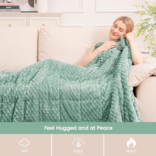 Image of Super Fuzzy Soft Fleece Sherpa Weighted Blanket 20 lbs for Adults, 3D Imitation Turtle Shell Luxury Weighted Throw for Better Sleep, Dual Sided Cozy Heavy Blankets for Couch Bed, Sage Green, 60 inch x 80 inch