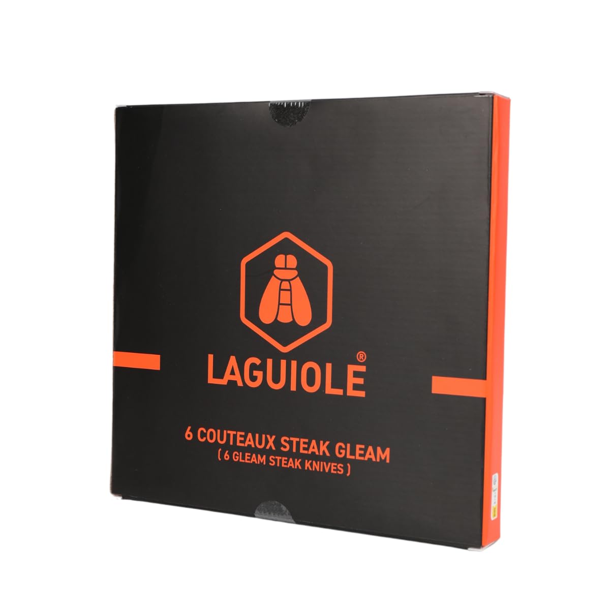 LAGUIOLE, Juego de 6 Cuchillos para Carne 'Gleam' Negros - Hoja de Acero 3CR13, Mango Ergonómico de ABS, Nitidez Excepcional, Dureza 53 HRC, 22,3 cm, Acabado Espejo, Negro
