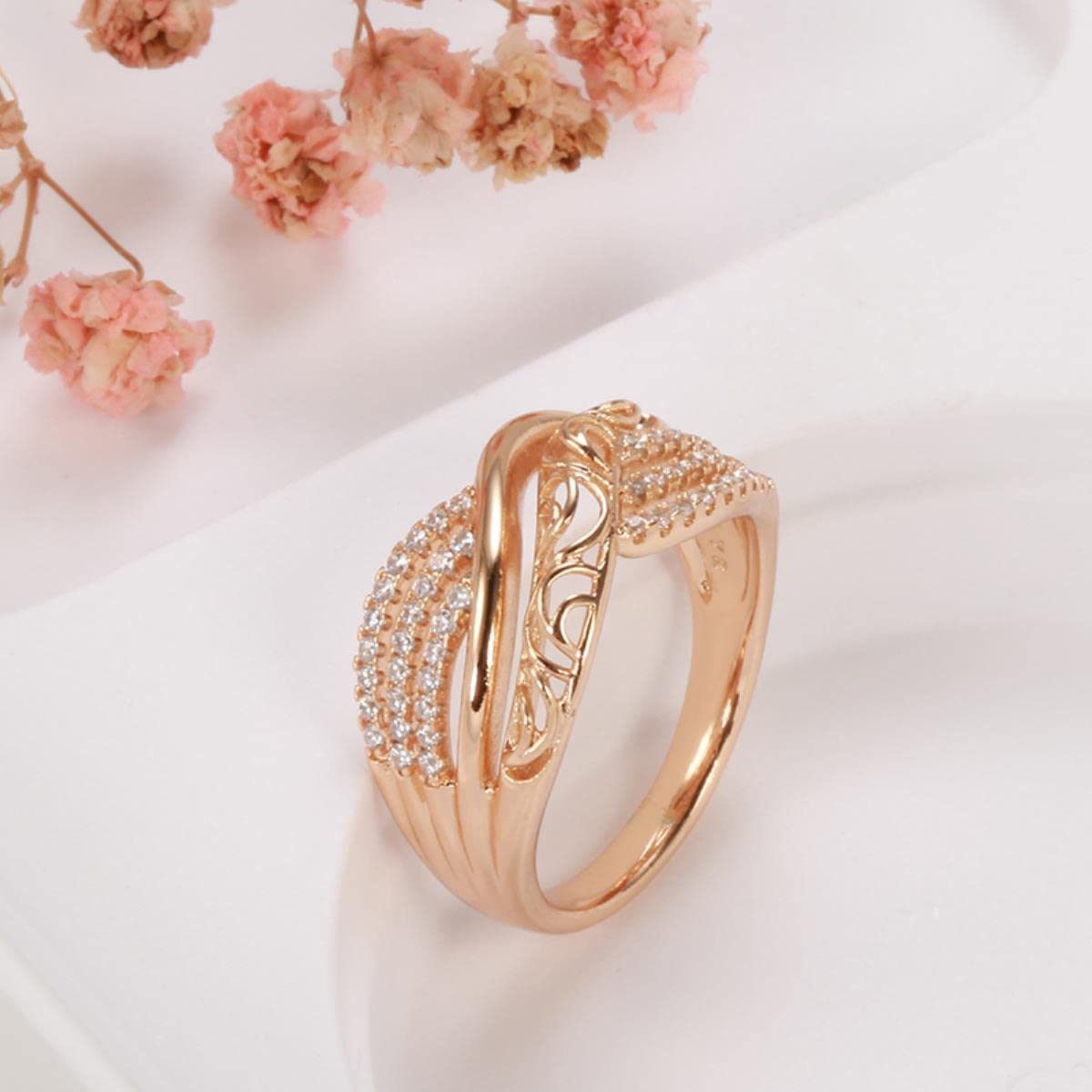 Anello Donna Hot Luxury 585 In Oro Rosa Con Zircone Naturale – Fiore Cavo Etnico – Fedina Nuziale Gioiello Vintage - 3