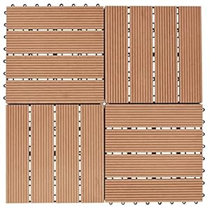 ZHOUMIN WPC plafondtegels, 11 stuks, 30 x 30 cm, 1 m², kleur teak, tegels voor plafond, WPC-tuintegels, tegels voor buiten, tegels