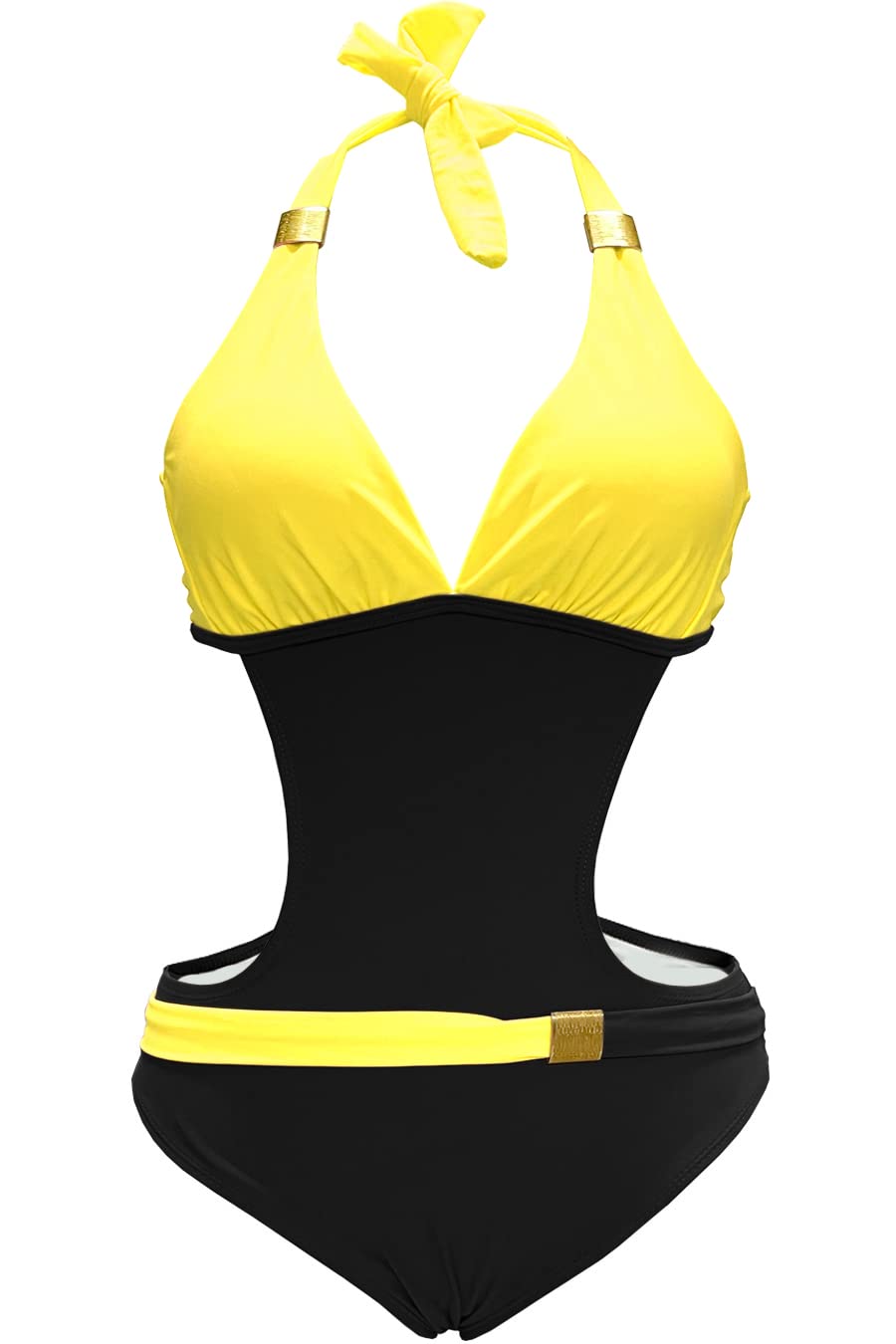 JFAN Costume da Bagno Donna Estivo con Scollo A V Bikini alla Moda di Un Pezzo Blocco di Colore Slim Halter Siamese Senza Schienale Costume da Bagno