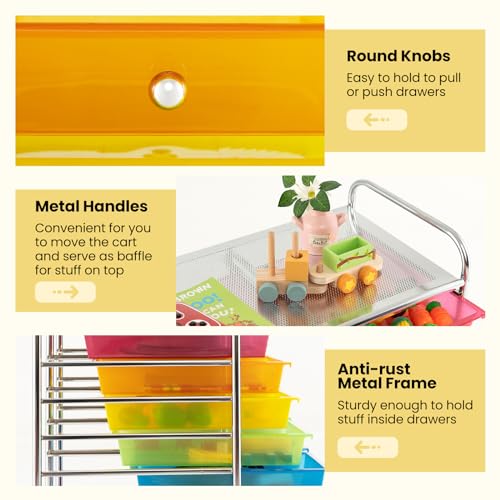 Image of LDAILY 12 Drawer Rolling Storage Cart, Craft Cart Organizer on Wheels w /Metal Frame, Large Capacity & Smooth Drawer, Rolling Cart w /Drawers for Classroom, Office