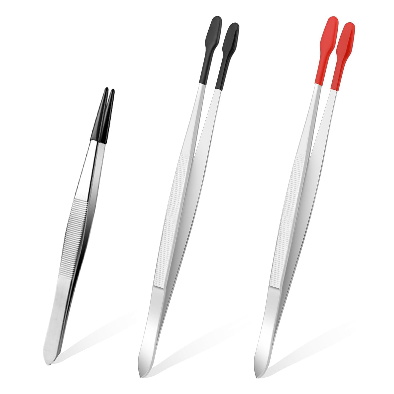 3 pinzette, con punte in gomma, in plastica, con punta piatta, rivestimento in gomma, antiscivolo, pinzette in plastica, per gioielli da laboratorio, artigianato, francobolli, fai da te