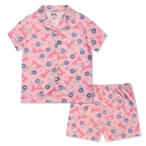 Barbie Girls Pajama Set - 2 Piece Cozy Girls Pjs with Button Down Short Sleeve & Shorts For Kids - Official Product