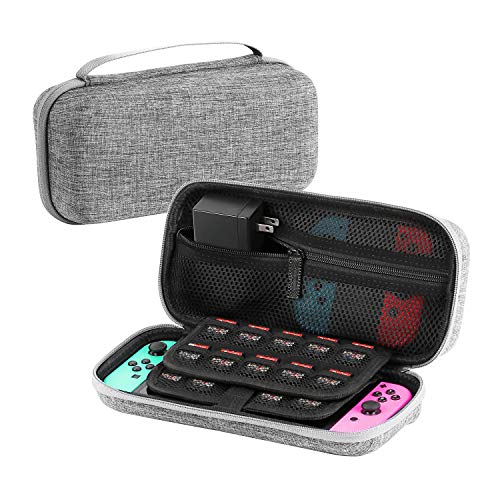 Rayvol Travel Carrying Case for Nintendo Switch, Fits AC Adapter, 29 Games, Joy-cons and Accessories, Deluxe EVA Hardshell Protective Portable Case -Dual Protection-Large Capacity-Gray