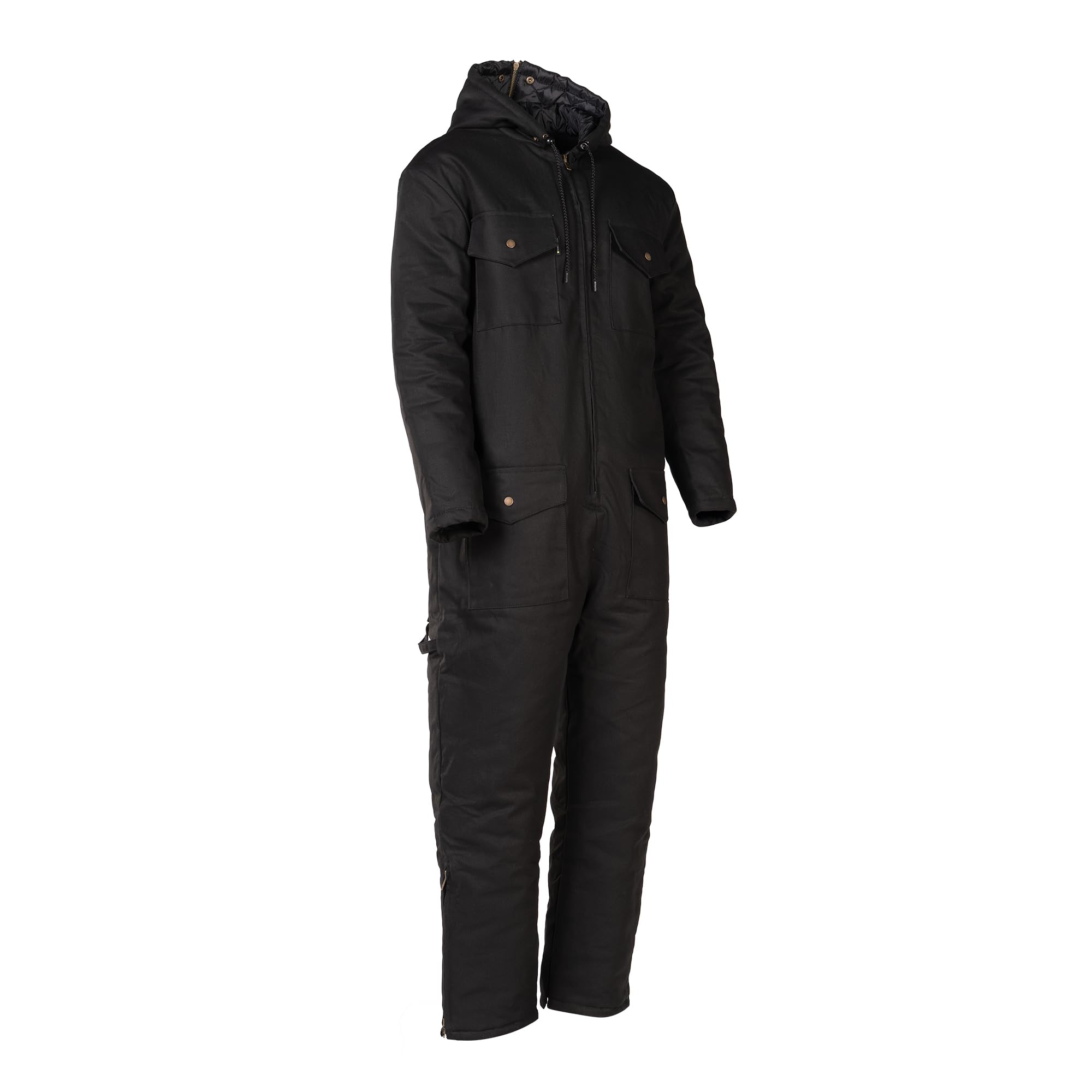 Winter Lined Black Cotton Canvas Coverall - 12oz, Quilt-Lined