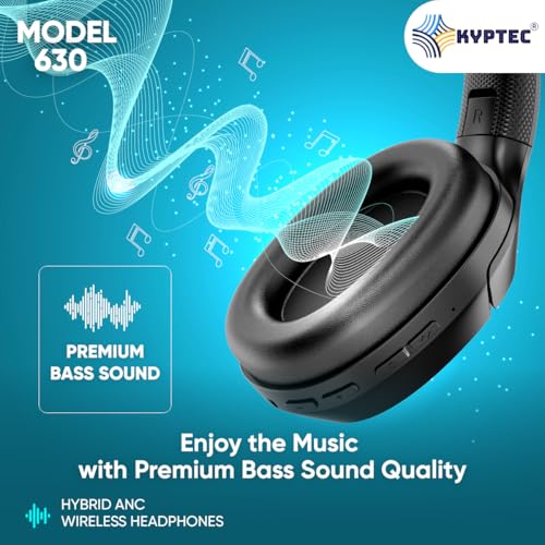 Image of KYPTEC Model 630 Hybrid ANC Bluetooth Wireless Headphones - Over Ear Noise Cancelling Headphone with Deep Bass, 50H Playtime, Large 40 MM Drivers, Quad Mics, Headphones Wireless with mic