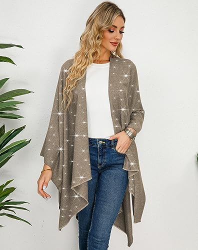 Image of Womens Rhinestones Open Front Poncho Shawl Wrap Cape Ruana Travel Blanket Cardigan