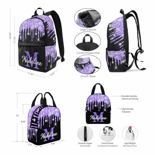Custom School Backpack with Lunch Box for Boys Girls, Personalized Glitter Casual Backpack Schoolbag with Name for Kids Customized Children's Bookbag for Students Back School4
