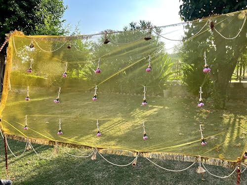 Image of Bridal Net Chunari Dupatta for Wedding Entry & Ceremony - Bridal Chunni, Pack of 1 (Net Flowers Bridal Chunari Yellow)