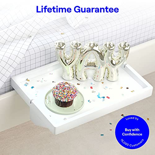 Bedshelfie Bedside Shelf For Bed & Top Bunk, College Dorm Room Essentials, Loft Bed Accessories, Clip On Nightstand Snack Organizer, Floating Bed Side Table Tray Shelfie Caddy - 2.5" Cup Holder, White #TOP5