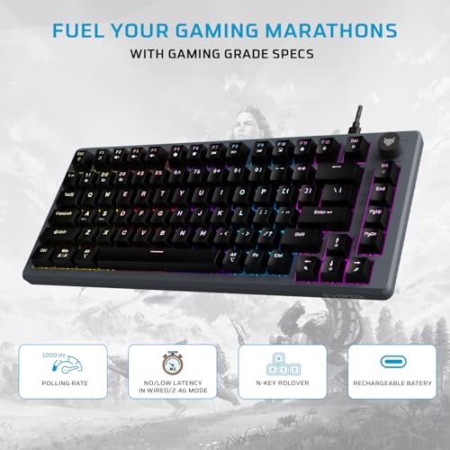 Image of EvoFox Katana X2 TKL Gaming Mechanical Keyboards Wireless -Tri-Mode (BT /2.4G /Wired), Silent Red Switches, 1000Hz Polling Rate, Vivid and Dynamic Backlighting, 4000mAh Battery,Volume Knob (Black)