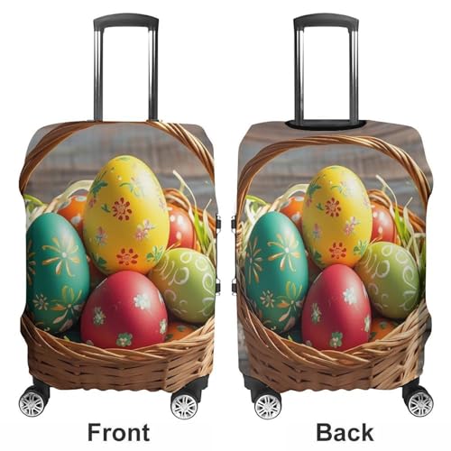 Basket And Easter Eggs Printed Luggage Cover Protector, Fits 18-32 Inch Luggage3