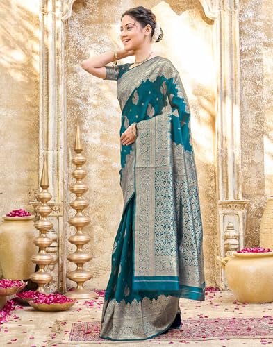 Image of SIRIL Women's Silk Jacquard Banarasi Saree With Unstitched Blouse Piece