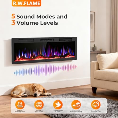 R.W.FLAME 50" Recessed and Wall Mounted Smart Electric Fireplace, Alexa/WiFi Enabled, APP Control with Multiple Sound Modes, Remote Control with Timer, Adjustable Flame Colors and Speed - Thumbnail 3