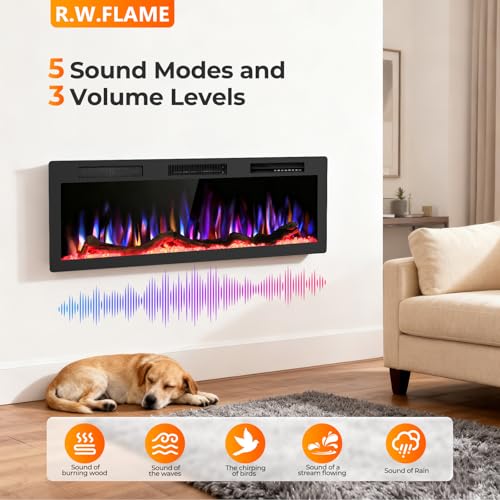 Image of R.W.FLAME 50 inch Recessed and Wall Mounted Smart Electric Fireplace, Alexa /WiFi Enabled, APP Control with Multiple Sound Modes, Remote Control with Timer, Adjustable Flame Colors and Speed