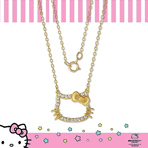 Hello Kitty Sanrio Womens CZ Outline Pendant Necklace Official License - 18" Flash Plated Sterling Silver Necklace2
