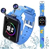 4G GPS Kinder Smartwatch Telefon, OKYUK Wasserdichtes und Sicheres Smartwatch-Telefon, HD-Großbildschirm, mit Anruf Sprachnachricht SOS Digitalkamera Wecker, 3-12 Jahre Kinder Student(T13-Blau)