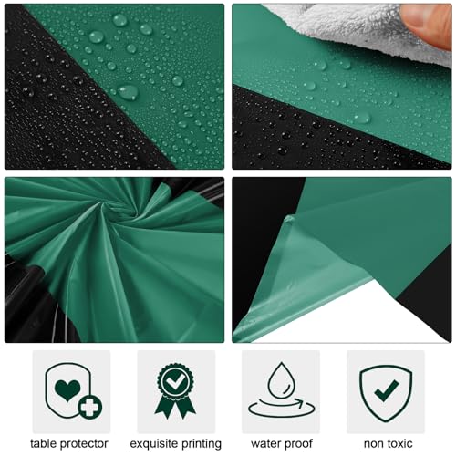 Image of Oudain 6 Pcs Plastic Table Cloths Disposable 54 inch x 108 inch, Dark Green, Black | Rectangle Table Cover, Waterproof Tablescloths for Back to School Wedding Baby Shower Birthdays Party Decoration