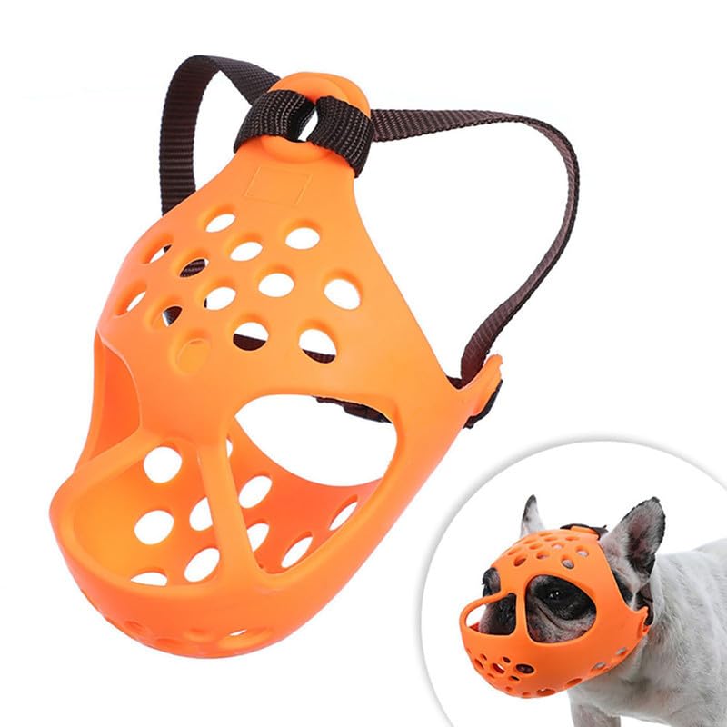 Dog Muzzle Soft Helmet for Brachycephalic Dogs – Anti-Bite & Anti-Chew Protection for French Bulldogs & Pugs(Orange L)