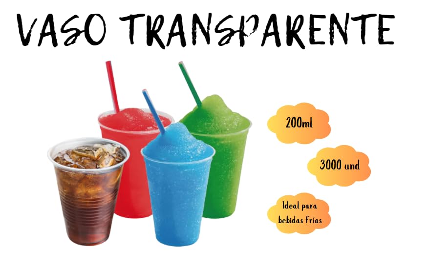 Vasos transparente de Polipropileno (PP) - 200ml - Reutilizable - 3000 uds, Ideal para bebidas frías, catering, eventos