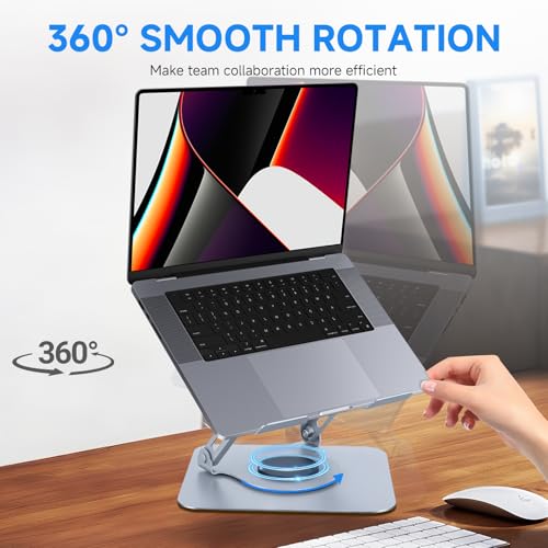 Image of Leeboom Ergonomic Laptop Stand for Desk, 360 Rotating Aluminum Laptop Riser, Adjustable Notebook Holder for MacBook Air /Pro, Dell, HP, Lenovo (10-15.6 inch, Silver) - Not for Gaming Laptops