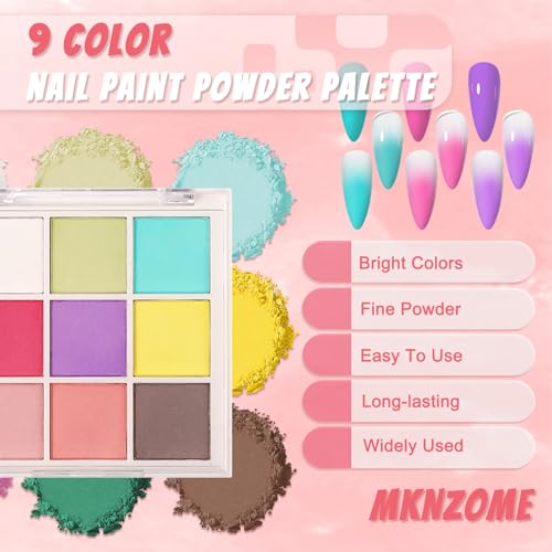 Image of 9 Colors Pigment Powder for Nails, Nail Pigment Powder Palette Set and Nail Art Sponges with Grabbing Pen, Ombre Aura Pigmentos para Unas, Manicure Tools Accessories, C
