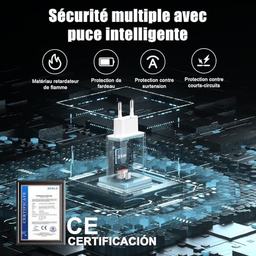 Chargeur Prise 2 Port Type C Rapide Compatible avec Apple iPhone 17 16 15 14 13 12, Adaptateur Secteur Universel Embout USB-C Bloc pour Samsung Galaxy et Xiaomi Google Pixel Telephone Portable/Watch – Image 6