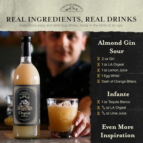Image of Liquid Alchemist Orgeat Syrup for Cocktails - Real Ingredients Make Our Almond Syrup the Perfect Mai Tai Mix - Non-GMO, Gluten Free & Vegan (25.4 oz)
