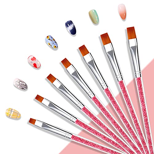 Hanyousheng Nagel Pinsel, 7pcs Pinsel für Gelnägel, Acryl Nagel Kunst Pinsel, Professionelle Flache Nailart Pinsel, für Nail Art Stift für Malerei, Nagelzubehör Cover