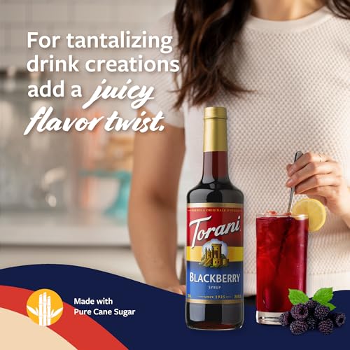 Image of Torani Blackberry Syrup for Drinks, Flavoring for Iced Tea, Lemonade, and Sodas, Glass Bottle with Pump Included, 25.4 Fl Oz