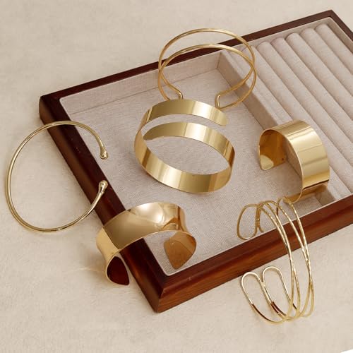 BROCC 6PCS Arm Cuff Jewelry for Women Upper Arm Cuff Bangle Minimalist Arm Cuff Bracelet Adjustable Coil Armband Set3