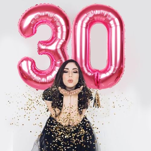 Image of 40 Inch Giant Hot Pink Number Balloon, Mylar Foil Helium Hot Pink Balloons for Birthday Party, Number 3 Balloon for Birthday Decorations, Hot Pink 3 Birthday Balloon