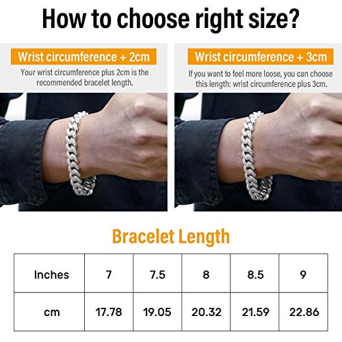 Krkc&Co Cuban Link Bracelet, 14K Gold Iced Out Bracelet For Men, Prong-Setting 5A Cz Stones, Durable Street-Wear Hip Hop Jewelry, 18Mm Cuban Link Chain 7 8 9 Inches (White Gold, 8) #TOP2