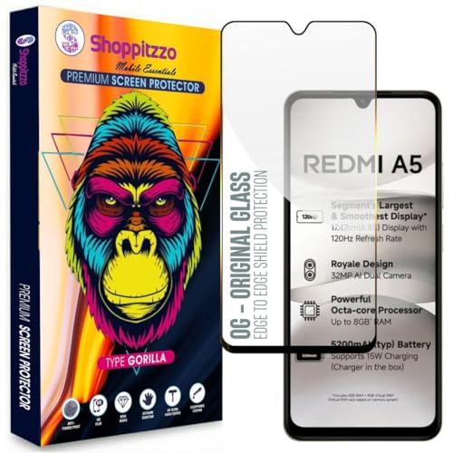 Image of Military Grade-Gorilla Tempered Glass Screen Protector-with 100% Fingerprint Sensor Working-Edge to Edge Full Screen Coverage-9H Hardness-With Easy Installation Kit-Black(Pack Of 1)-Compatible With Redmi A5 5G(6.88 Inch)