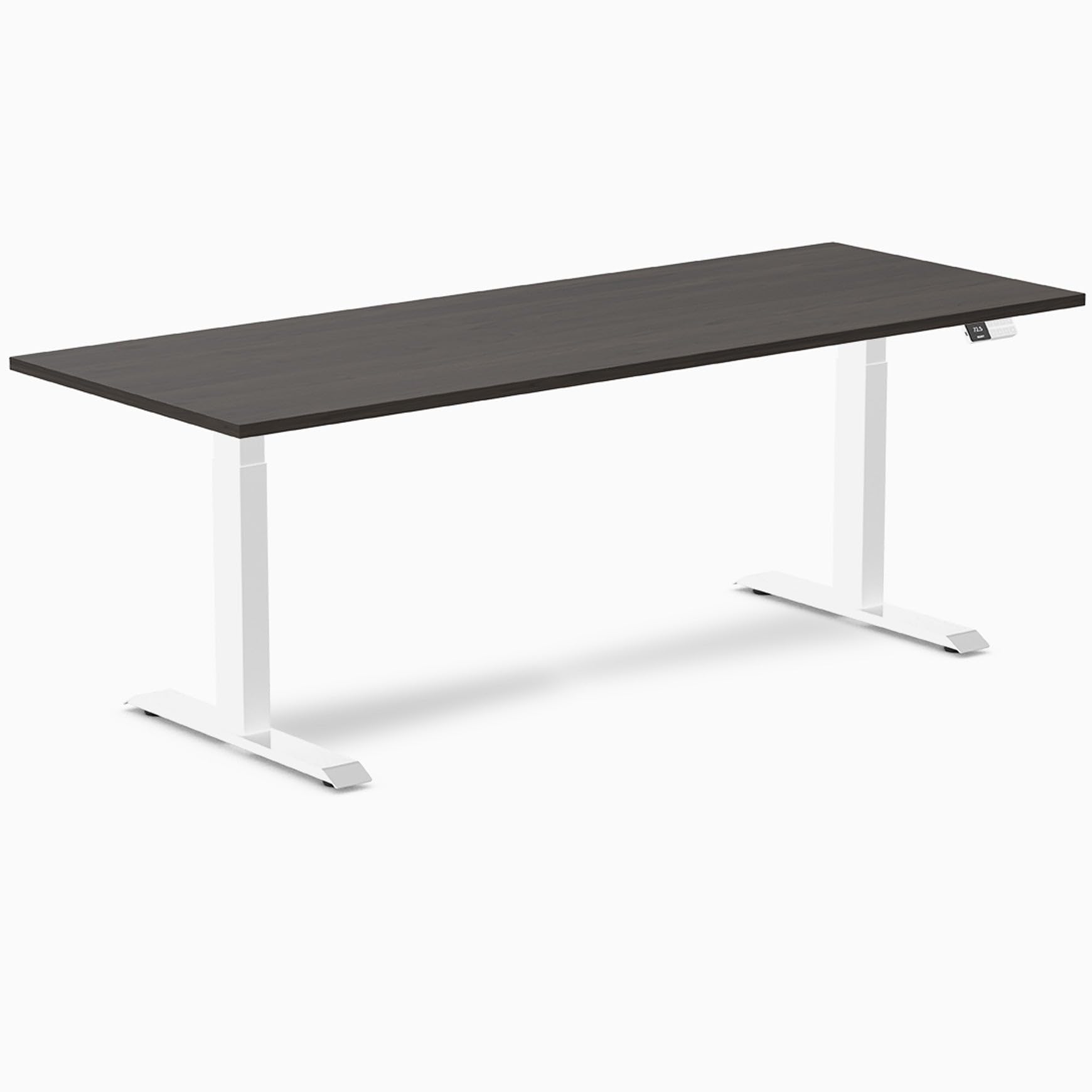 Desky Dual Laminate Sit Stand Desk Burnished Wood 78.7" White