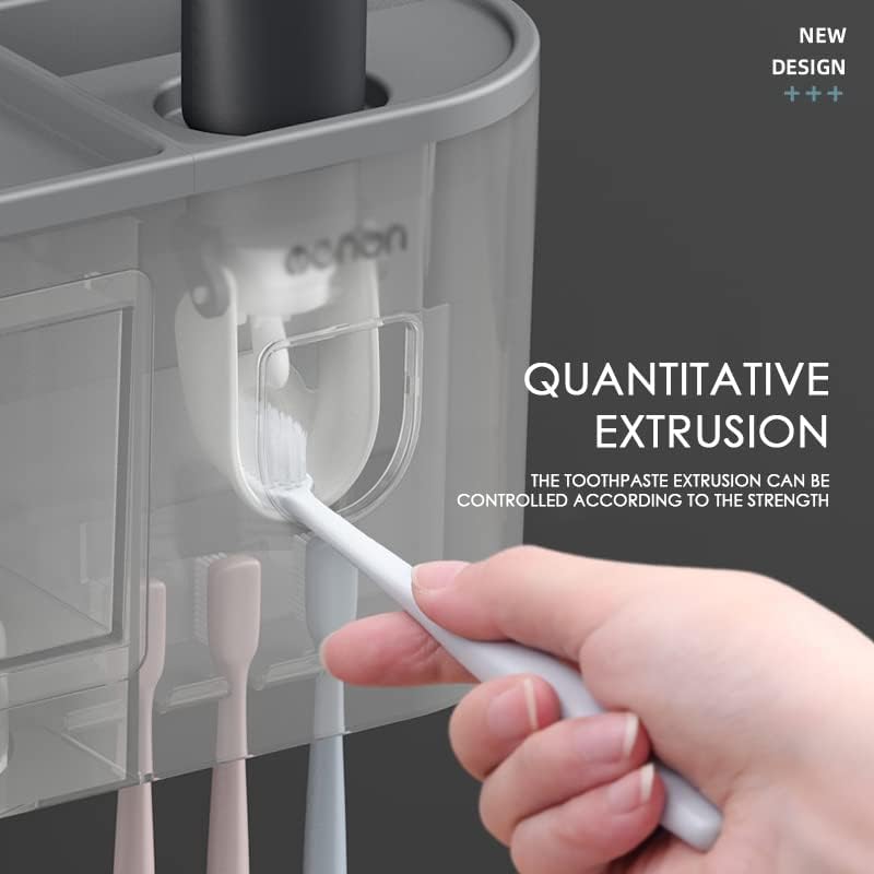 NOTRYA Toothbrush Holder Wall-Mounted Automatic Toothpaste Squeezer Dispenser Magnetic Adsorption Inverted Cup Rack Bathroom Cute